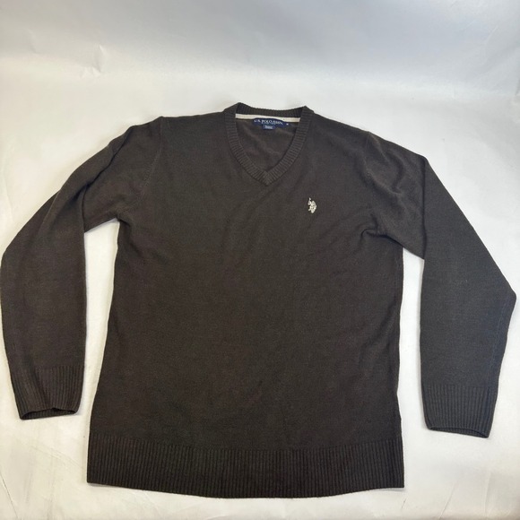 U.S. Polo Assn. Other - US Polo Assn Mens V-Neck Sweater Dark Brown Long Sleeve Knit Logo Size M